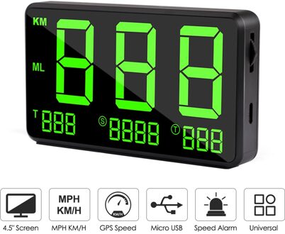 Auto GPS Snelheidsmeter HUD Display Automatische Record Kilometerstand 4.5 Inch Headup Display Overspeed Alarm Plug en Play Passen Brightnes