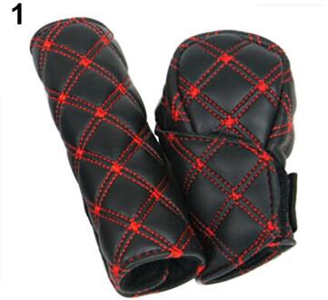 Auto Handrem Grips Faux Lederen Pookknop Cover Handrem Cover Mouw 2 in 1 set Handrem Grips zwart rood