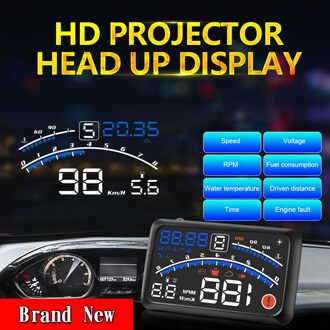 Auto Head Up Display Auto Obdii Eobd 5.5 "Voorruit Projector Hud Display Shift Herinnering Water Temp Rpm Km/H Mph Brandstofverbruik HUD Host en hoes