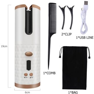 Auto Keramische Draadloze Krultang Haar Waver Tang Strand Golven Iron Curling Wand Air Curler Usb Draadloze Automatische Haar Krultang wit