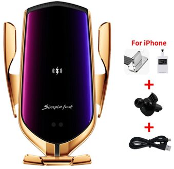 Auto Klem R2 15W Auto Draadloze Oplader Foriphone Infrarood Inductie Qi Draadloze Oplader Forsamsung Auto Telefoon Houder Forhuawei goud for iPhone
