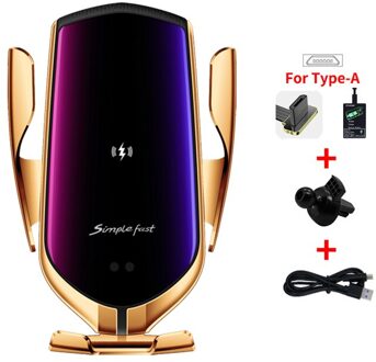 Auto Klem R2 15W Auto Draadloze Oplader Foriphone Infrarood Inductie Qi Draadloze Oplader Forsamsung Auto Telefoon Houder Forhuawei goud for Micro A