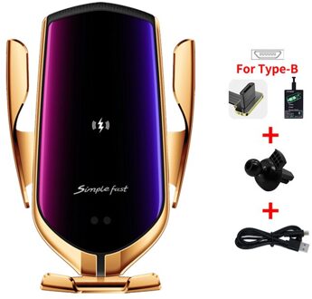 Auto Klem R2 15W Auto Draadloze Oplader Foriphone Infrarood Inductie Qi Draadloze Oplader Forsamsung Auto Telefoon Houder Forhuawei goud for Micro B