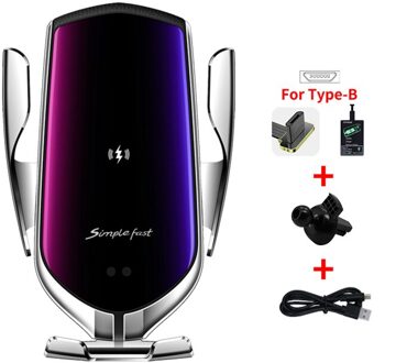Auto Klem R2 15W Auto Draadloze Oplader Foriphone Infrarood Inductie Qi Draadloze Oplader Forsamsung Auto Telefoon Houder Forhuawei zilver for Micro B