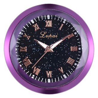 Auto Klok Mode sterrenhemel Romeinse cijfers Dial Quartz Klokken Mini Automobiles Stick-On Digitale Horloge Auto Decoratie /D paars