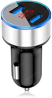 Auto Laders 4.8A 5V Dual Usb Auto-Oplader Aansteker Led Snel Opladen Aluminium Adapter Voor Iphone 12 8 plus Samsung Auto Opladen Sliver