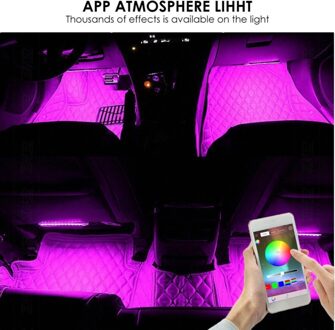 Auto LED Strip Verlichting, aukora Bluetooth App Controller Interieur Verlichting Voor Auto 48 LEDs Multi Kleur Muziek Auto Strip Licht