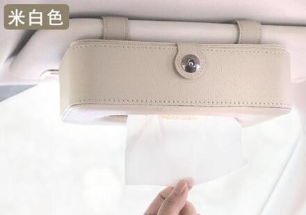 Auto Lederen Zonneklep Tissue Seat Terug Deksel Pompen Papier Auto Thuis Servet Houder Case Beige