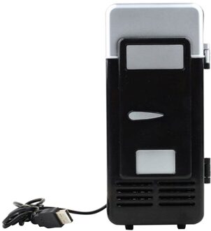 Auto Mini Koelkast Gadget Drankblikjes Cooler Warmer Usb Koelkast Met Interne Led Licht Desktop Mini Koelkast zwart
