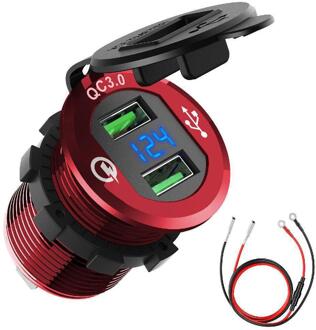 Auto Motorfiets Omgebouwd Usb Oplader Mobiele Telefoon Tablet QC3.0 Metal Quick Opladen rood