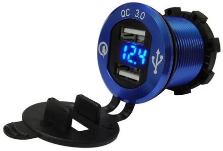 Auto Motorfiets Omgebouwd Usb Oplader Mobiele Telefoon Tablet QC3.0 Metal Quick Opladen Usb Car Charger Adapter Auto Accessoires blauw