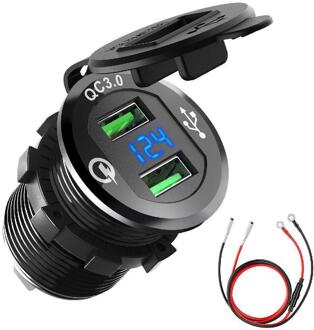 Auto Motorfiets Omgebouwd Usb Oplader Mobiele Telefoon Tablet QC3.0 Metal Quick Opladen zwart