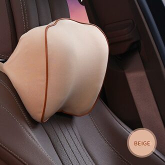 Auto Nekkussen 3D Memory Foam Kussen Wasbaar Hoofd Ondersteuning Lederen Autostoel Kussens Terug Kussen voor Kantoor Stoel Universal Beige