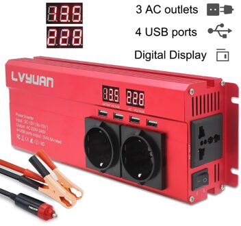 Auto Omvormer Transformator 12 V 220 V 5000W Power Eu Plug 3AC Outlets 4 Usb Converter Solar Inversor Инвертор voor Travel Camping 12V 220V EU