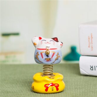 Auto Ornament Lucky Cartoon Lente Leuke Kat Speelgoed Keramiek Decoratie Auto Interieur Dashboard Pop Auto-Styling Accessoires Blauw