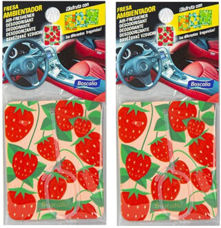 Auto parfum/luchtverfrisser - 2x - Aardbei geur - in handig zakje - 7 x 16
