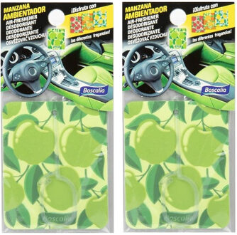 Auto parfum/luchtverfrisser - 2x - Appel geur - in handig zakje - 7 x 16