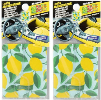 Auto parfum/luchtverfrisser - 2x - Citroen geur - in handig zakje - 7 x 16