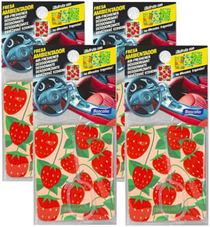 Auto parfum/luchtverfrisser - 4x - Aardbei geur - in handig zakje - 7 x 16