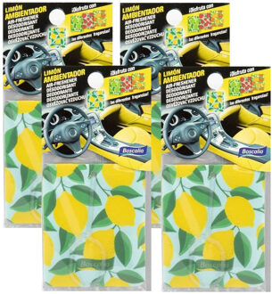 Auto parfum/luchtverfrisser - 4x - Citroen geur - in handig zakje - 7 x 16