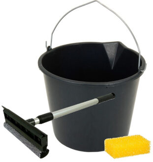 Auto ramen wassen/schoonmaken pakket - speciale spons/emmer/raamtrekker