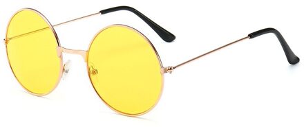 Auto Retro Vintage Zonnebril Ronde Metalen Zonnebril Mannen Vrouwen Mode Bril Driver Bril geel