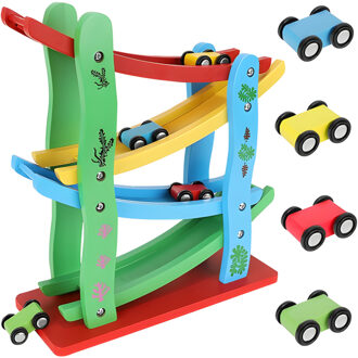 Auto rijbaan - hout - multicolor - 28 x 24 cm - racebaan