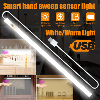 Auto-sensing LED Cabinet Light Under Closet 20/30/40cm Wardrobe Bedside Table LED Hand Sweep Switch Sensor USB Brightness Light