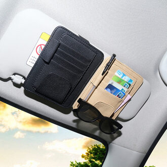 Auto stijl Auto Zonneklep Clip voor Zonnebril Card Pennenhouder Multifunctionele Opbergtas Lederen zwart