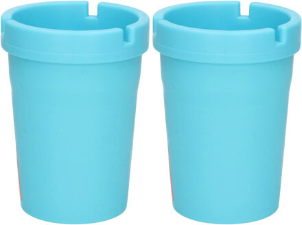 Auto/strand/tuin asbak met deksel - 2x - kunststof - blauw - 11 x 8 cm