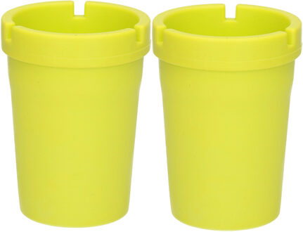 Auto/strand/tuin asbak met deksel - 2x - kunststof - groen - 11 x 8 cm