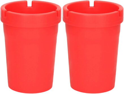 Auto/strand/tuin asbak met deksel - 2x - kunststof - rood - 11 x 8 cm