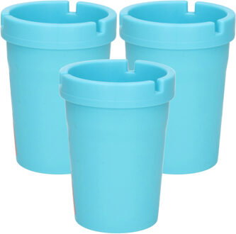 Auto/strand/tuin asbak met deksel - 3x - kunststof - blauw - 11 x 8 cm