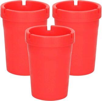 Auto/strand/tuin asbak met deksel - 3x - kunststof - rood - 11 x 8 cm