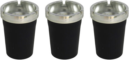 Auto/strand/tuin asbak met deksel - 3x -kunststof - zwart - 11 x 8 cm - Asbakken Grijs