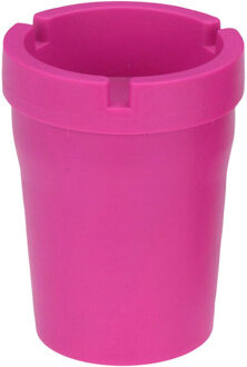 Auto/strand/tuin asbak met deksel - kunststof - fuchsia roze - 11 x 8 cm