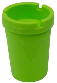 Auto/strand/tuin asbak met deksel - kunststof - neon groen - 11 x 8 cm