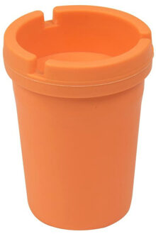 Auto/strand/tuin asbak met deksel - kunststof - neon oranje - 11 x 8 cm