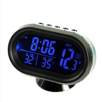 Auto Thermometer Digitale Klok Auto Klok Led Verlichte Auto Dual Temperatuur Gauge Voltmeter Voltage Tester Blauw