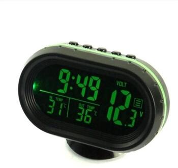 Auto Thermometer Digitale Klok Auto Klok Led Verlichte Auto Dual Temperatuur Gauge Voltmeter Voltage Tester groen