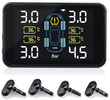 Auto Tpms Bandenspanningscontrolesysteem Solar Power Digital Lcd Display Auto Alarmsystemen Bandenspanning Met 4 Sensor Builtin sensor