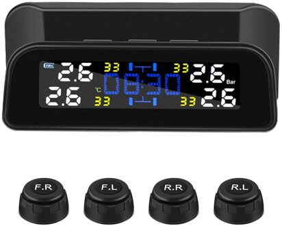 Auto Tpms Bandenspanningscontrolesysteem Solar Usb Opladen Met 4 Externe Sensoren Lcd Display Auto Bandenspanning Sensor Lighter type