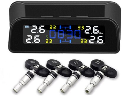 Auto Tpms Bandenspanningscontrolesysteem Solar Usb Opladen Met 4 Externe Sensoren Lcd Display Auto Bandenspanning Sensor Portable
