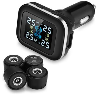 Auto TPMS Sigarettenaansteker Plug USB Bandenspanningscontrolesysteem 4 Externe Sensoren PSI BAR Realtime Auto Tyre Protector Alarm