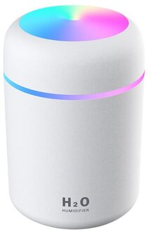 Auto Usb Luchtbevochtiger 300Ml Kleur Cup Ultrasone Aroma Diffuser Spuit Met 7 Kleur Led Licht Mini Office Air purifier wit
