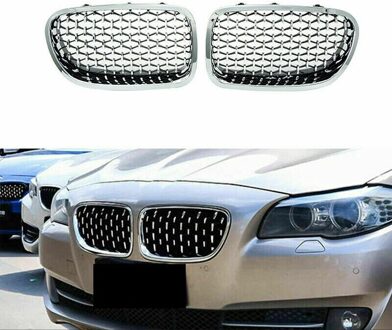 Auto Voorbumper Diamant Nier Roosters Grille Voor-Bmw 5 Serie F10 F11 F18 520I 528I zilver