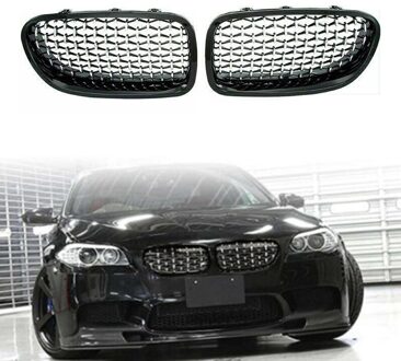 Auto Voorbumper Diamant Nier Roosters Grille Voor-Bmw 5 Serie F10 F11 F18 520I 528I zwart zilver