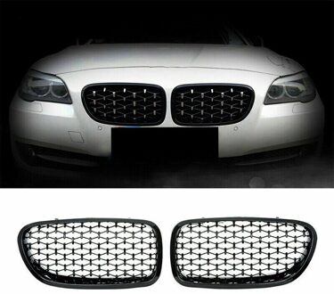 Auto Voorbumper Diamant Nier Roosters Grille Voor-Bmw 5 Serie F10 F11 F18 520I 528I zwart