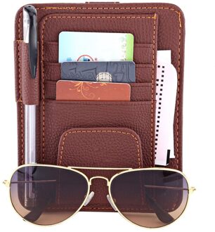 Auto Zonneklep Organisator Houder Pu Leather Sunglass Cd Dvd Card Auto Opslag Houder Clip Houder Auto Styling Auto-accessoires Bruin