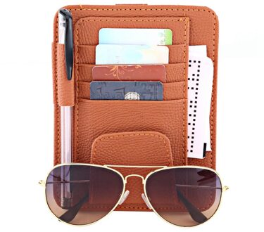 Auto Zonneklep Organisator Houder Pu Leather Sunglass Cd Dvd Card Auto Opslag Houder Clip Houder Auto Styling Auto-accessoires Oranje